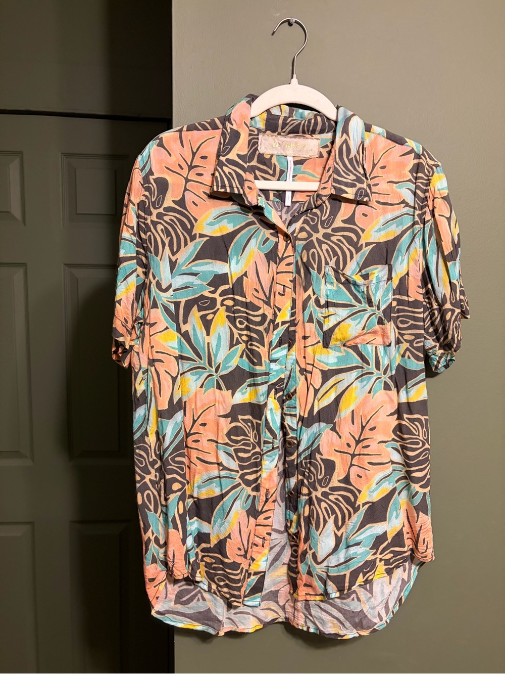 Free people Tropical Leaf Print Button-Up Shirt - Coral, Teal, Brown (Hawaiian)